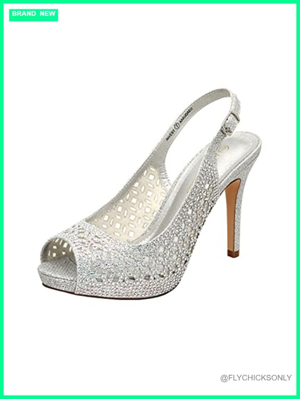 Women's Rhinestone Mesh Peep Toe Slingback Platform Pump Heels Formal